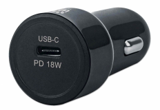 Avtopolnilec USB C 18W MANHATTAN, črne barve, 1xUSB C (PD 3.0) (5V/3A)