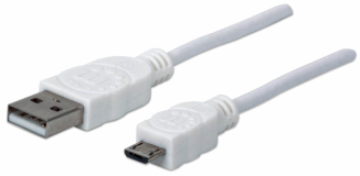 Kabel USB A/Micro-B MANHATTAN, moški/moški, USB 2.0, 1 m, bele barve