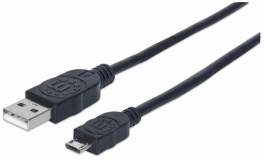 Kabel USB A/Micro-B MANHATTAN, moški/moški, USB 2.0, 1,8 m, črne barve