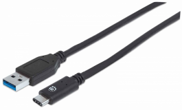 Kabel USB A/USB C SuperSpeed+ MANHATTAN moški/moški, USB 3.1 Gen 2, 0,5m, črne barve