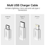 Ugreen USB 2.0 na Micro USB+Lightning+Type C (3 v 1) podatkovni kabel pleten 1,5m