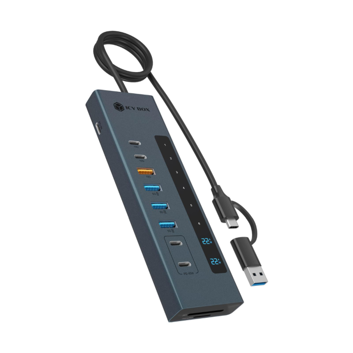 IcyBox IB-HUB1742CR-C2PD 11-v-1 hub  USB-C, PD vmesnik in čitalec kartic