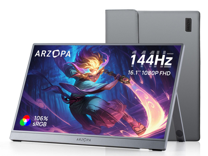Prenosni monitor 16.1'' (41 cm) FullHD IPS 144Hz, mHDMI, USB-C, zvočniki, ovitek, ARZOPA Z1FC