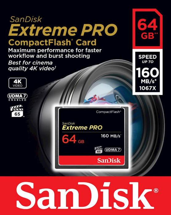 SanDisk 64GB Extreme Pro CompactFlash UDMA 7 VPG-65 spominska kartica