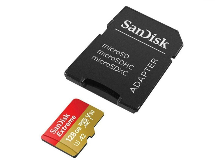 SanDisk Extreme microSDXC 128GB for Action Cams and Drones + SD Adapter 190MB/s & 90MB/s A2 C10 V30