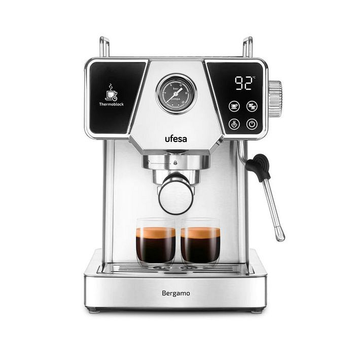 Ufesa UFESA Bergamo espresso aparat za mleti kavni prah, 20 barov pritiska, z manometrom, Thermoblock ogrevanjem in penilcem mleka