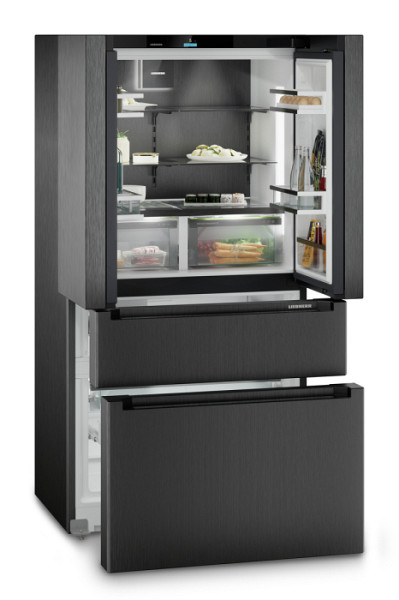 Hladilnik z zamrzovalnikom s francoskimi vrati z 2 zamrzovalnima predaloma ter napravama IceMaker in InfinitySpring