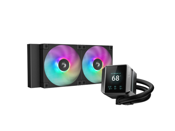Komplet za tekočinsko hlajenje AIO Liquid Cooler DeepCool MYSTIQUE 240 ARGB, 240mm, RGB, LCD, črn