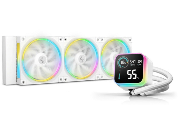 Komplet za tekočinsko hlajenje AIO Liquid Cooler DeepCool LQ360 ULTRA WH, 360mm, LCD, ARGB, bel