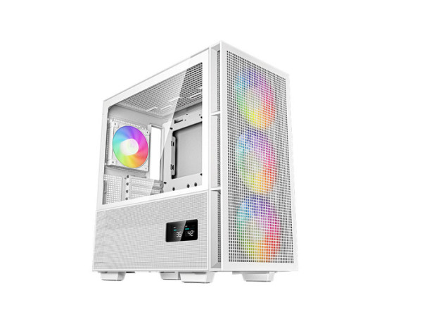 Računalniško ohišje DeepCool CH560 Digital WH, E-ATX, ARGB, LCD, kaljeno steklo, belo