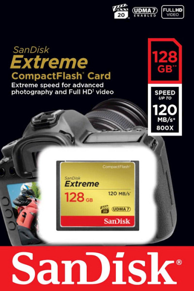 SanDisk 128GB Extreme CompactFlash card UDMA 7 VPG-20 spominska kartica