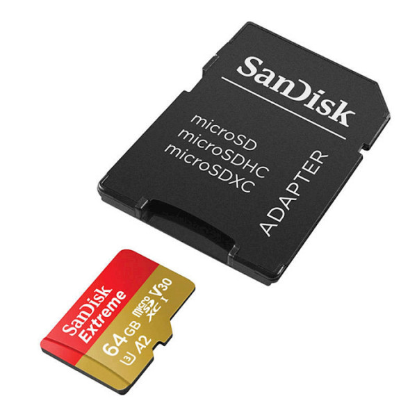 SanDisk Extreme microSDXC 64GB for Action Cams and Drones + SD Adapter 170MB/s & 80MB/s A2 C10 V30 U