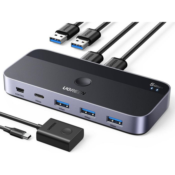 UGREEN USB 3.0 stikalo za 2 računalnika, ki si delita naprave USB C & A