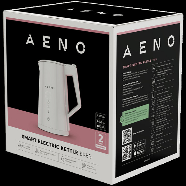AENO Electric Kettle EK8S Smart: 1850-2200W, 1.7L, Strix, Double-walls, Temperature Control, Keep warm Function, Control via Wi-Fi, LED-display, Non-heating body, Auto Power Off, Dry tank Protection