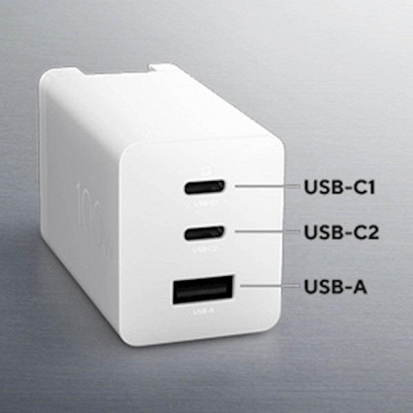 ASUS 100W USB-C GaN Charger, 2x USB-C & 1x USB-A, 100W Max, bel