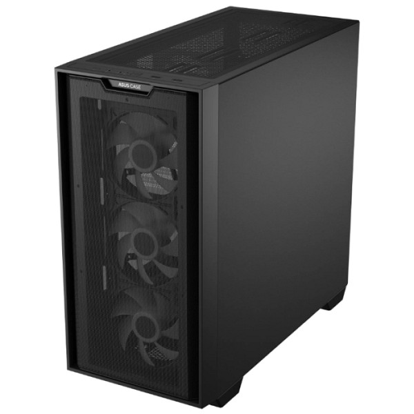 ASUS A21 PLUS microATX računalniško ohišje, kaljeno steklo, štirje 120mm ARGB ventilatorji, podpora za BTF osnovne plošče, črno