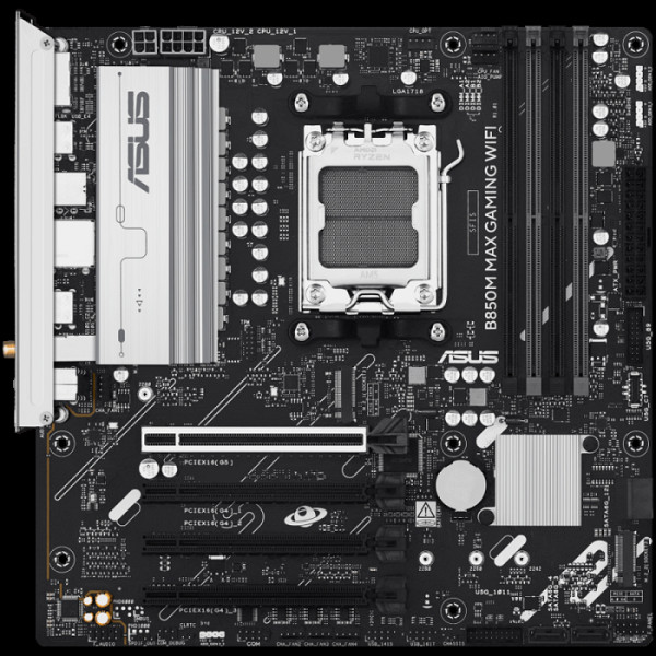 ASUS B850M MAX GAMING WIFI AM5 mATX osnovna plošča - AMD B850, 4xDDR5, 3xM.2, 4xSATA, 1Gb LAN, WiFi 6, BT, 1xDP, 1xHDMI, Aura Sync