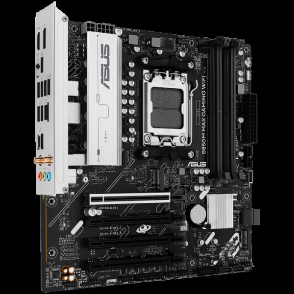 ASUS B850M MAX GAMING WIFI AM5 mATX osnovna plošča - AMD B850, 4xDDR5, 3xM.2, 4xSATA, 1Gb LAN, WiFi 6, BT, 1xDP, 1xHDMI, Aura Sync