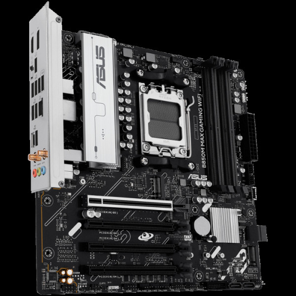 ASUS B850M MAX GAMING WIFI AM5 mATX osnovna plošča - AMD B850, 4xDDR5, 3xM.2, 4xSATA, 1Gb LAN, WiFi 6, BT, 1xDP, 1xHDMI, Aura Sync