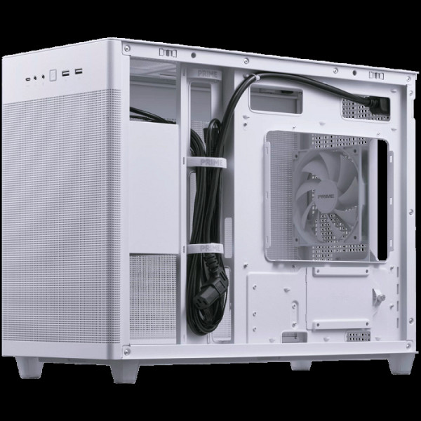 ASUS Prime AP201 MicroATX Ohišje - Belo, elegantno 33-litrsko MicroATX ohišje s stranskimi paneli brez orodja in mrežo, s podporo za hladilnike do 360 mm, grafične kartice do 338 mm dolge in standardne ATX napajalnike