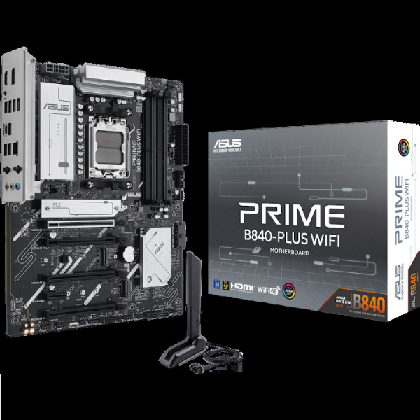 ASUS PRIME B840-PLUS WIFI AM5 ATX osnovna plošča - AMD B840, 4xDDR5, 3xM.2, 4xSATA, 2.5Gb LAN, WiFi 6E, BT, 1xDP, 1xHDMI, Aura Sync