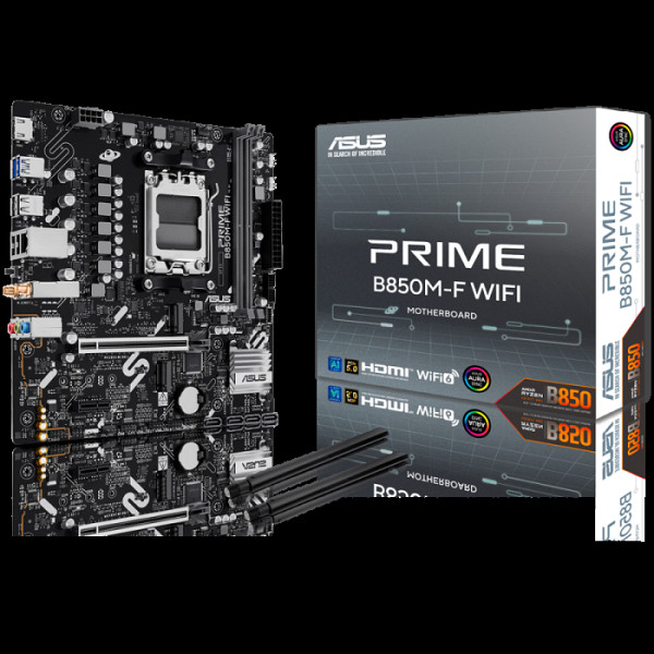 ASUS PRIME B850M-F WIFI AM5 mATX osnovna plošča - AMD B850, 2xDDR5, 2xM.2, 4xSATA. 1Gb LAN, 1xHDMI, WiFi 6, BT, Aura Sync