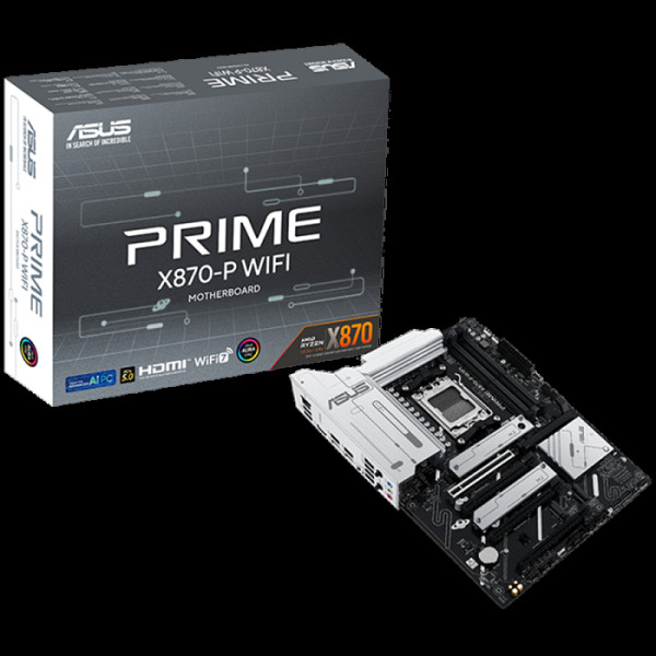 ASUS PRIME X870-P WIFI AM5 ATX osnovna plošča - AMD X870, 4xDDR5, 4xM.2, 2xSATA, 2.5Gb LAN, WiFi 7, BT, 1xHDMI 2xUSB4 40Gbps porta (USB Type-C), Aura Sync