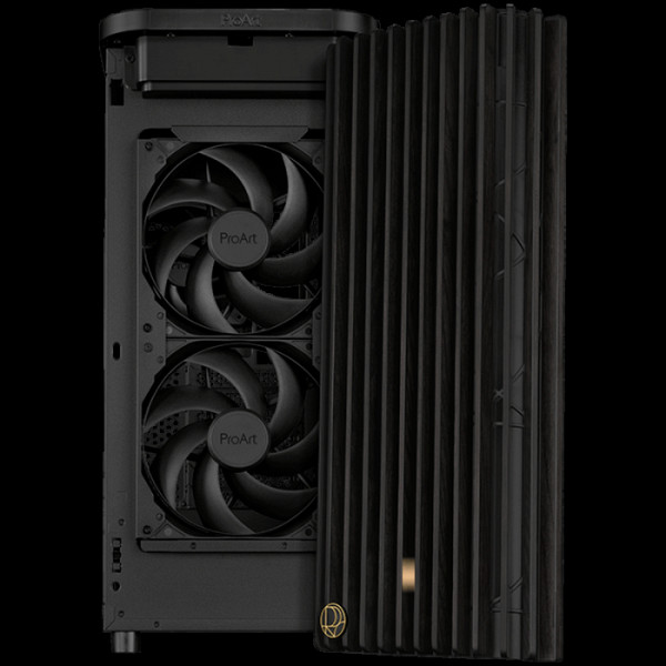 ASUS ProArt PA401 Wood Edition ATX računalniško ohišje, kaljeno steklo, 1x 120 mm in 2x 160mm pred-nameščeni ventilatorji, podpora za USB 20Gbps