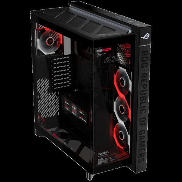 ASUS ROG Cronox GR801 ARGB EATX računalniško ohišje, kaljeno steklo, štirje ARGB ventilatorji, LCD zaslon, podpora za BTF, črno