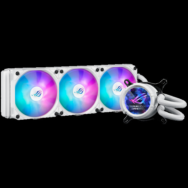 ASUS ROG Strix LC III 360 ARGB LCD White Edition vodno hlajenje za procesor, trije 120mm ROG ARGB ventilatorji, Aura Sync, belo