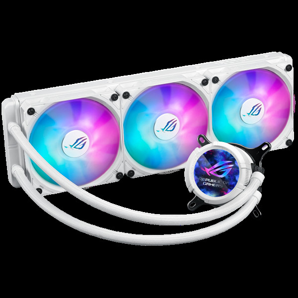 ASUS ROG Strix LC III 360 ARGB LCD White Edition vodno hlajenje za procesor, trije 120mm ROG ARGB ventilatorji, Aura Sync, belo
