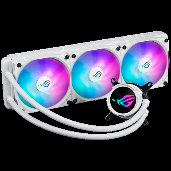 ASUS ROG Strix LC III 360 ARGB White Edition vodno hlajenje za procesor, trije 120mm ROG ARGB ventilatorji, Aura Sync, belo