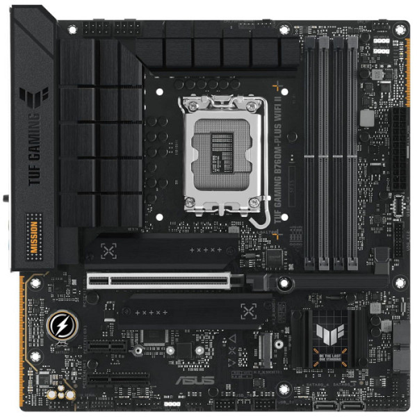 ASUS TUF GAMING B760M-PLUS WIFI II LGA1700 mATX osnovna plošča - Intel B760, 4xDDR5, 3xM.2, 4xSATA, 2.5Gb LAN, WiFi 6E, BT, 1xDP, 1xHDMI, Aura Sync