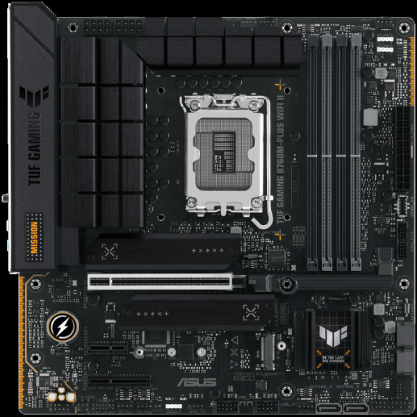 ASUS TUF GAMING B760M-PLUS WIFI II LGA1700 mATX osnovna plošča - Intel B760, 4xDDR5, 3xM.2, 4xSATA, 2.5Gb LAN, WiFi 6E, BT, 1xDP, 1xHDMI, Aura Sync