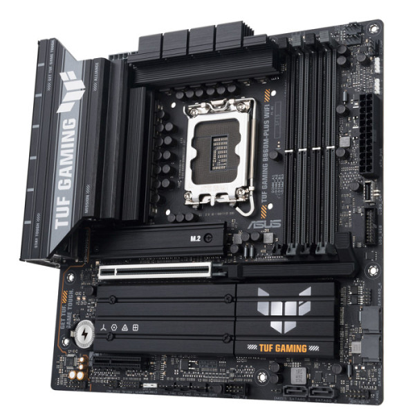 ASUS TUF GAMING B860M-PLUS WIFI LGA1851 mATX osnovna plošča - Intel B860, 4xDDR5, 3xM.2, 4xSATA, 2.5Gb LAN, WiFi 7, BT, 1xDP, 1xHDMI, 1xUSB 20Gbps port (USB Type-C), Aura Sync