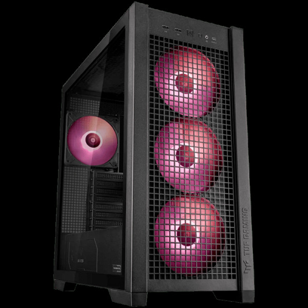 ASUS TUF Gaming GT302 ARGB ATX/EATX računalniško ohišje, kaljeno steklo, štirje 140 x 28mm ARGB ventilatorji, podpora za BTF osnovne plošče, črno