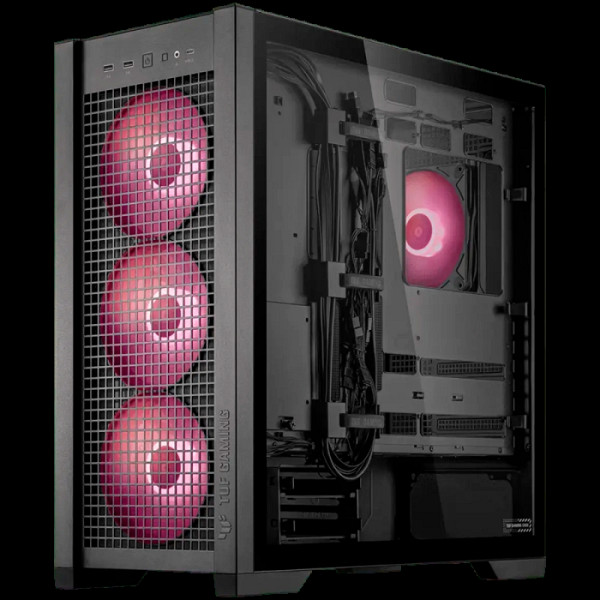 ASUS TUF Gaming GT302 ARGB ATX/EATX računalniško ohišje, kaljeno steklo, štirje 140 x 28mm ARGB ventilatorji, podpora za BTF osnovne plošče, črno