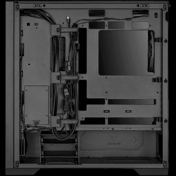 ASUS TUF Gaming GT302 ARGB ATX/EATX računalniško ohišje, kaljeno steklo, štirje 140 x 28mm ARGB ventilatorji, podpora za BTF osnovne plošče, črno