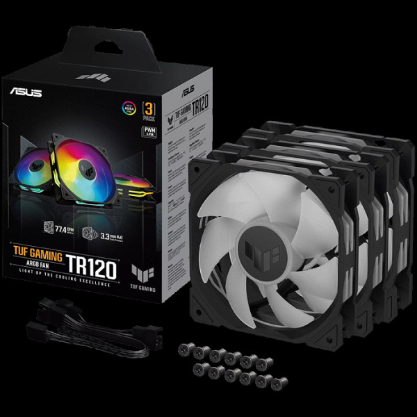 ASUS TUF Gaming TR120 ARGB ventilatorji, 3x 120mm PWM, črni