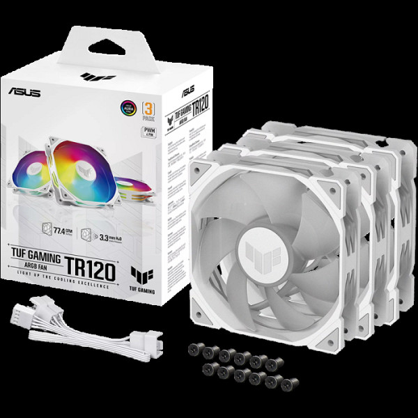 ASUS TUF Gaming TR120 ARGB ventilatorji, 3x 120mm PWM, beli