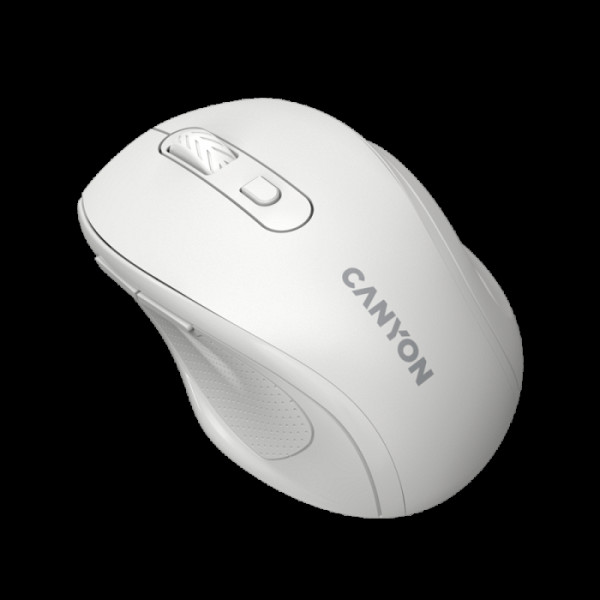 Canyon 6 buttons wireless 2.4Ghz mouse, MX8650A Sensor, DPI up to 1600,Injection case, 3 M life times left and right switches, 2xAAA battery, ABS material, Size: 105x71x40mm, Weight: 59g, white