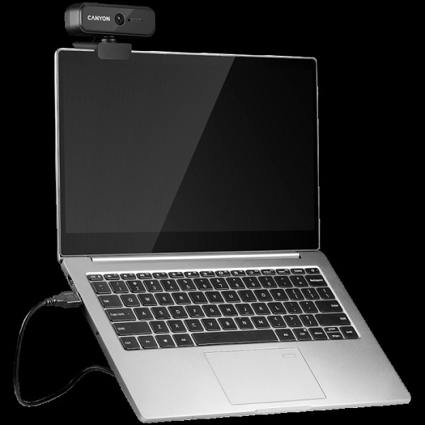 CANYON C2N, spletna kamera s fiksno ostritvijo 1080P polna HD 2,0 Mega s priključkom USB2.0, 360-stopinjski vrtljiv obseg, vgrajen mikrofon, ločljivost 19201080, vidni kot 88°, dolžina kabla 1,5 m, črna, 9060*55 mm, 0,095 kg.