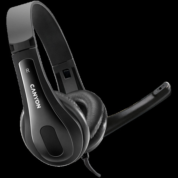 CANYON CHSU-1, slušalke z mikrofonom, USB priključkom, usnjenimi blazinicami, ravnim kablom dolžine 2,0 m, 16060160 mm, 0,13 kg, črna.
