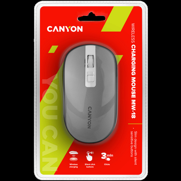 CANYON MW-18, brezžična miška 2,4 GHz300 mAh Li-polimerna baterija, temno siva