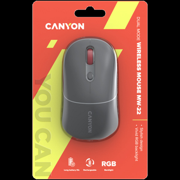 CANYON MW-22 - brezžična miška, 2v1 BT/, temno/siva