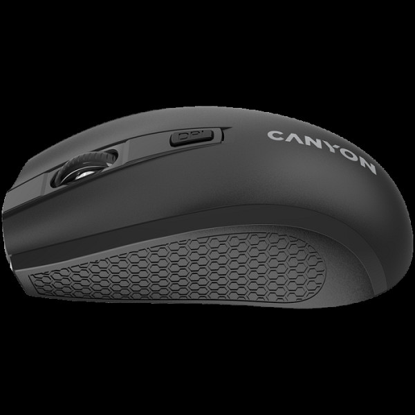 CANYON MW-7, brezžična miška 2,4 GHz, 6 gumbov, DPI 800/1200/1600, z 1 AA baterijo, velikost 1106037 mm, teža 58 g, črna.