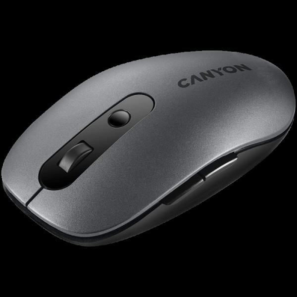 CANYON MW-9, 2-v-1 brezžična optična miška s 6 gumbi, DPI 800/1000/1200/1500, 2 načina (BT/2.4GHz), baterija AA1 kos, siva