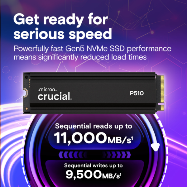 Crucial P510 2TB PCIe Gen5 NVMe 2280 M.2 SSD s hladilnikom