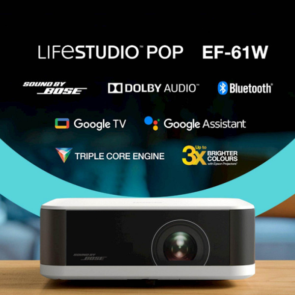 Diamantno bel Epson Lifestudio Pop EF-61W, prenosni projektor Smart, Sound by Bose, Google TV, Full