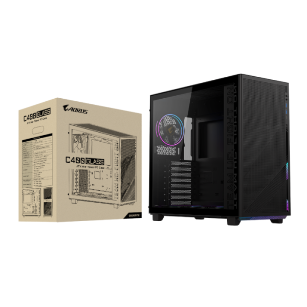 Gigabyte AORUS C400 GLASS USB-C USB 3.2 Gen2 ATX AORUS RGB osvetljeno ohišje, črno